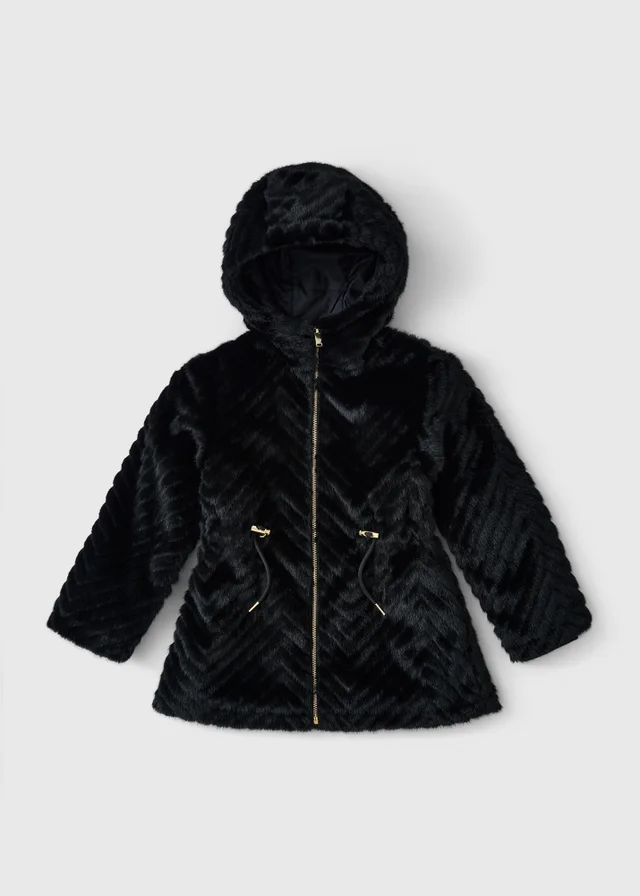 Girls’ Black Faux Fur Coat (7-15yrs)