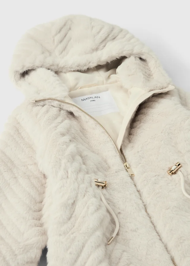 Girls Cream Tiered Faux Fur Coat (7-15yrs)