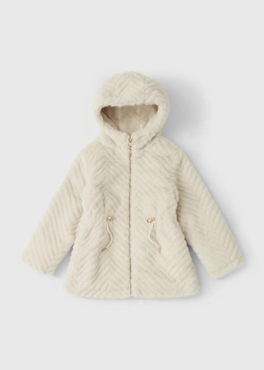 Girls Cream Tiered Faux Fur Coat (7-15yrs) - 7 Yrs Image 1