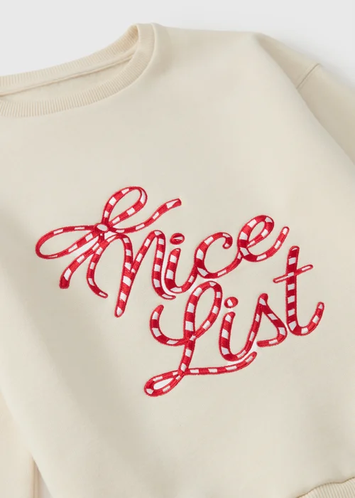 Girls Cream Nice List Christmas Matching Family Sweatshirt (7-15 yrs) - 7 Yrs Image 2