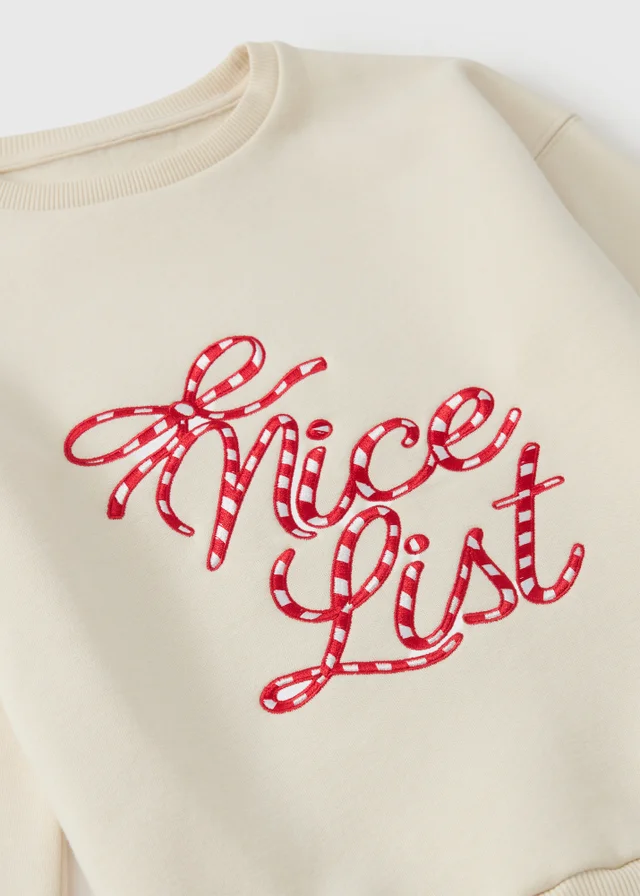 Girls Cream Nice List Christmas Matching Family Sweatshirt (7-15 yrs)