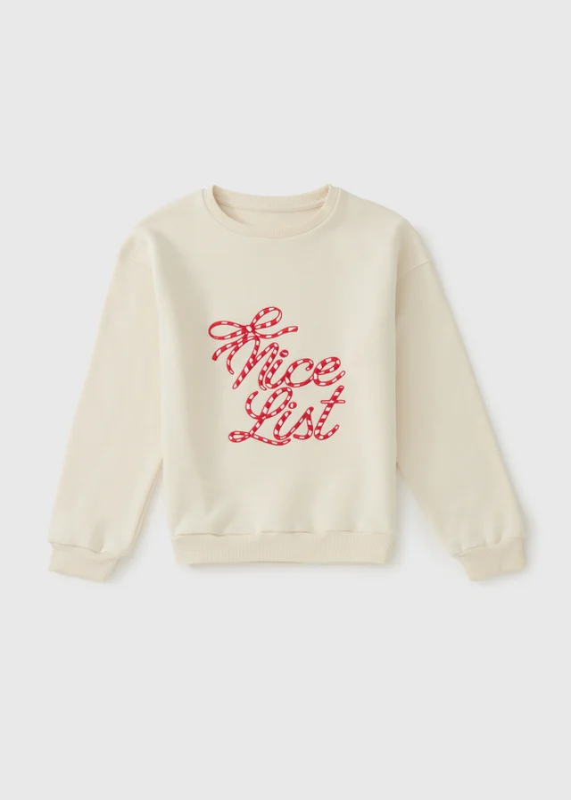 Girls Cream Nice List Christmas Matching Family Sweatshirt (7-15 yrs)