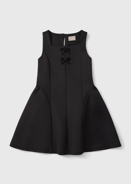 Girls Black Bow Scuba Dress (7-15yrs) - 7 Yrs Image 1