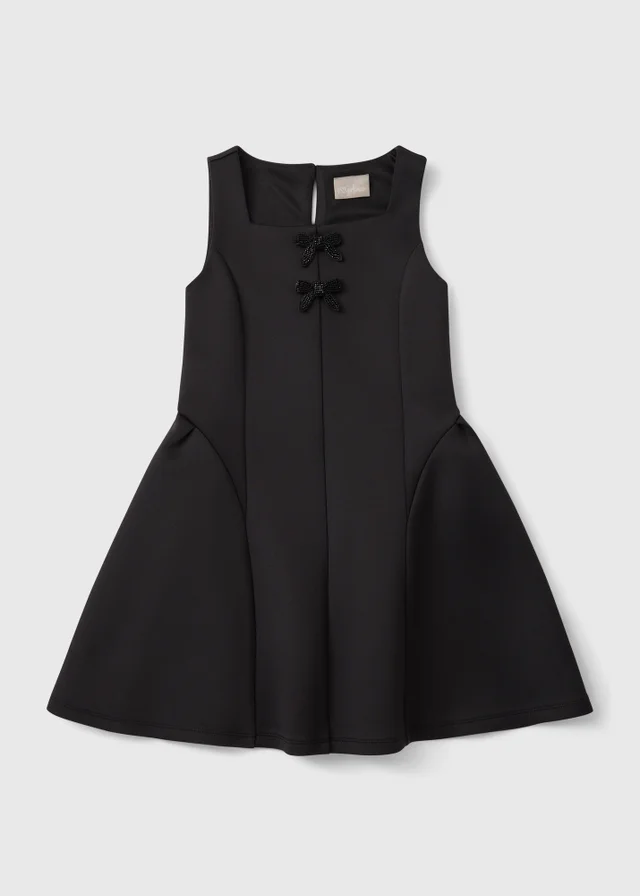 Girls Black Bow Scuba Dress (7-15yrs)