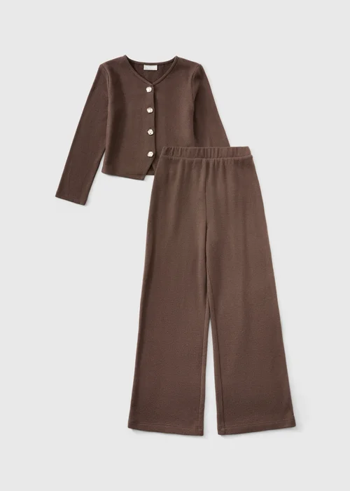 Girls Brown Knitted Top & Trouser Set (7-15yrs) - 7 Yrs Image 1