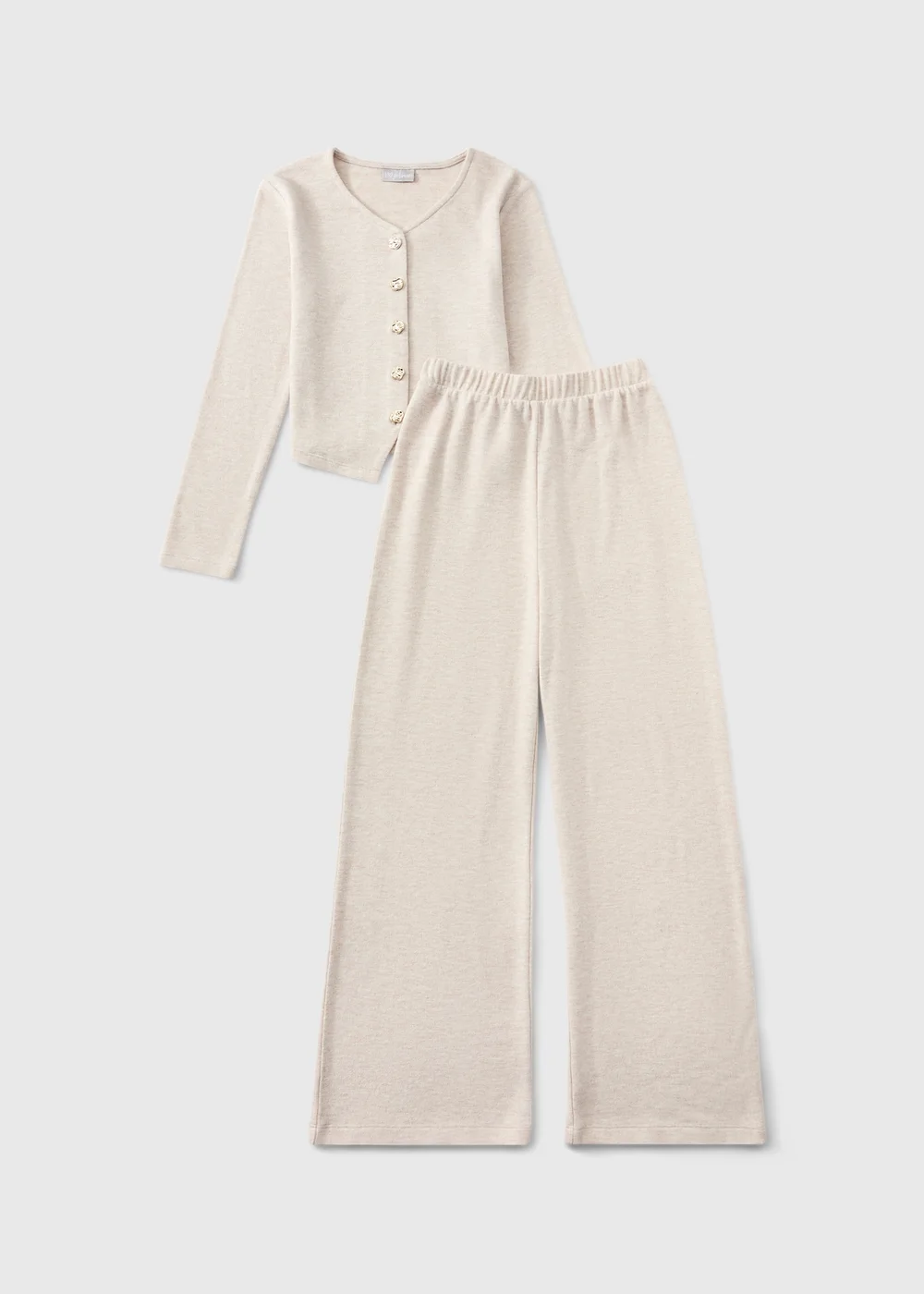Girls Oatmeal Knitted Top & Trouser Set (7-15yrs) - Age 7 Years Image 1