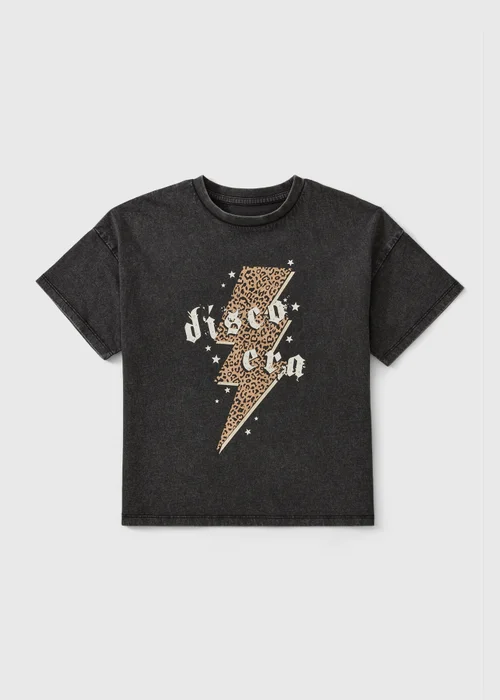 Girls Grey Acid Wash Disco Era T-Shirt (7-15yrs) - 7 Yrs Image 1