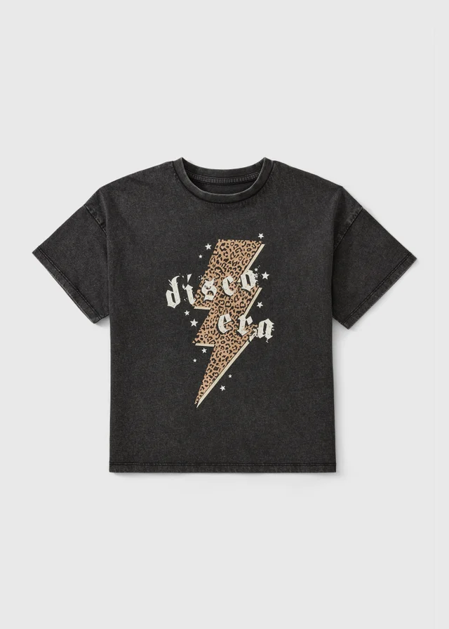 Girls Grey Acid Wash Disco Era T-Shirt (7-15yrs)