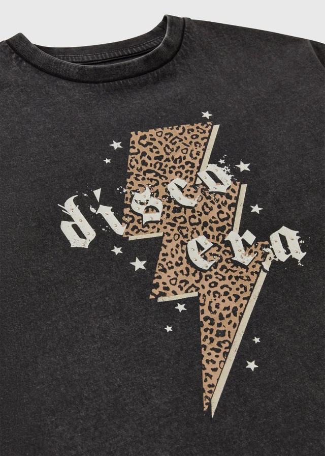 Girls Grey Acid Wash Disco Era T-Shirt (7-15yrs)