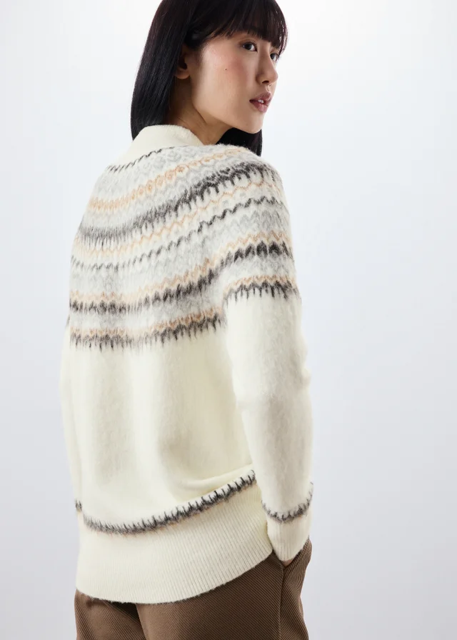 Cream Fairisle Funnel Neck Jumper
