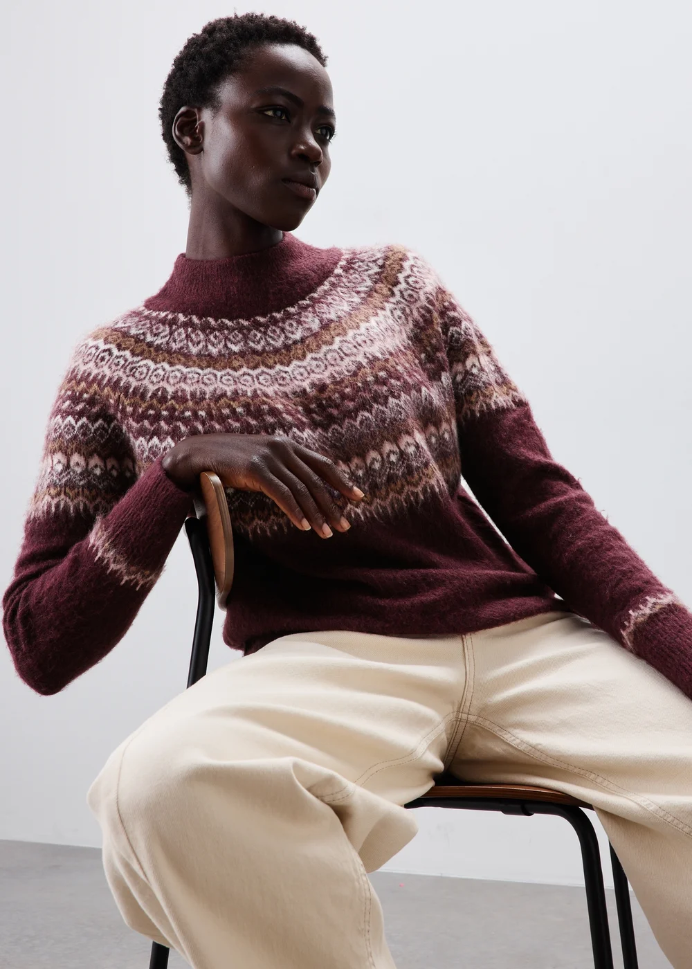 Plum Fairisle Funnel Neck Jumper - XS Image 1