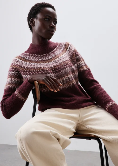 Plum Fairisle Funnel Neck Jumper - XS Image 1