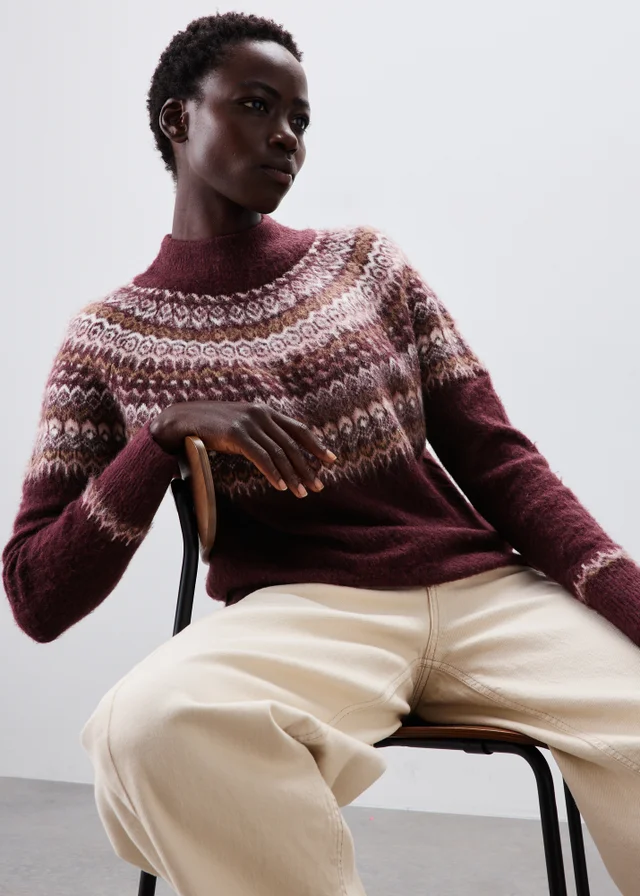 Plum Fairisle Funnel Neck Jumper