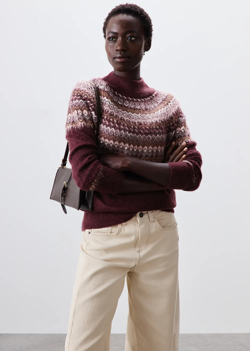 Plum Fairisle Funnel Neck Jumper - XS Image 4