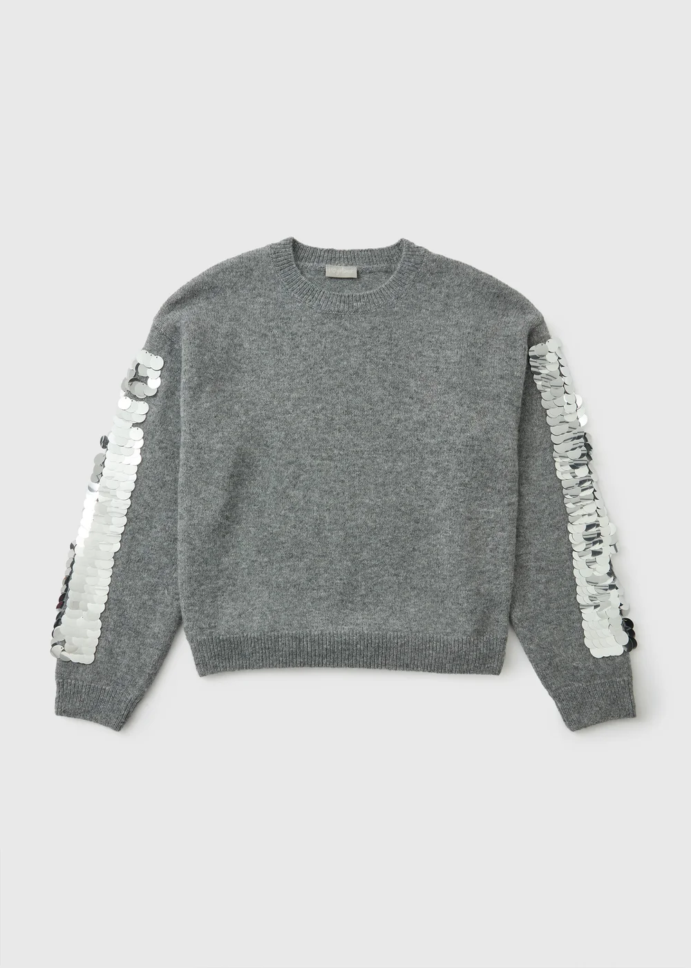 Girls Grey Sequin Sleeve Jumper (7-15yrs) - 7 Yrs Image 1