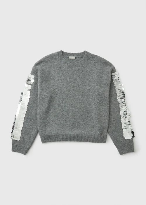 Girls Grey Sequin Sleeve Jumper (7-15yrs) - 7 Yrs Image 1
