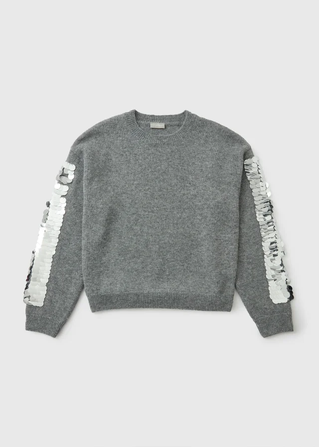 Girls Grey Sequin Sleeve Jumper (7-15yrs)