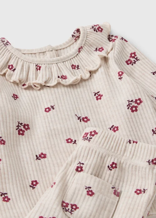 Girls Oatmeal Soft Touch Floral Top & Leggings Set (0-23mths) - Up to 1 Month Image 2
