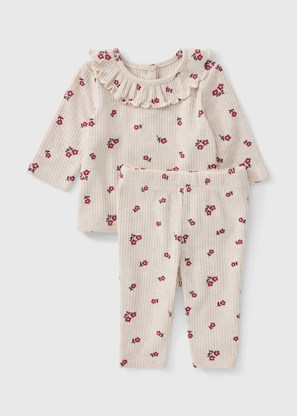 Girls Oatmeal Soft Touch Floral Top & Leggings Set (0-23mths) - Up to 1 Month Image 1