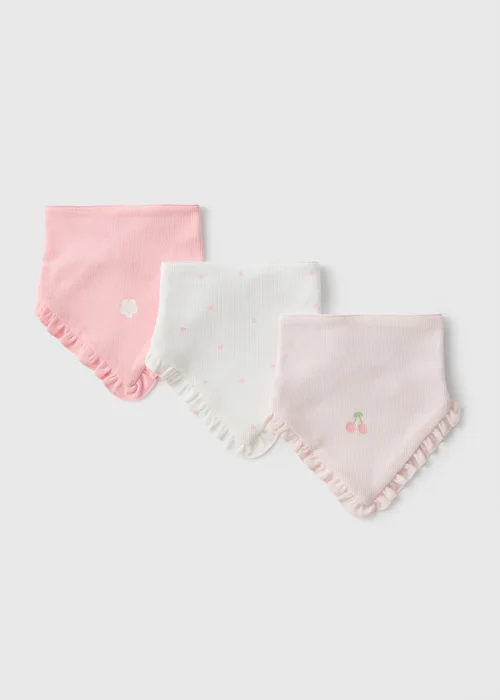 3 Pack Baby Pink Bandana Bibs - One Size Image 1