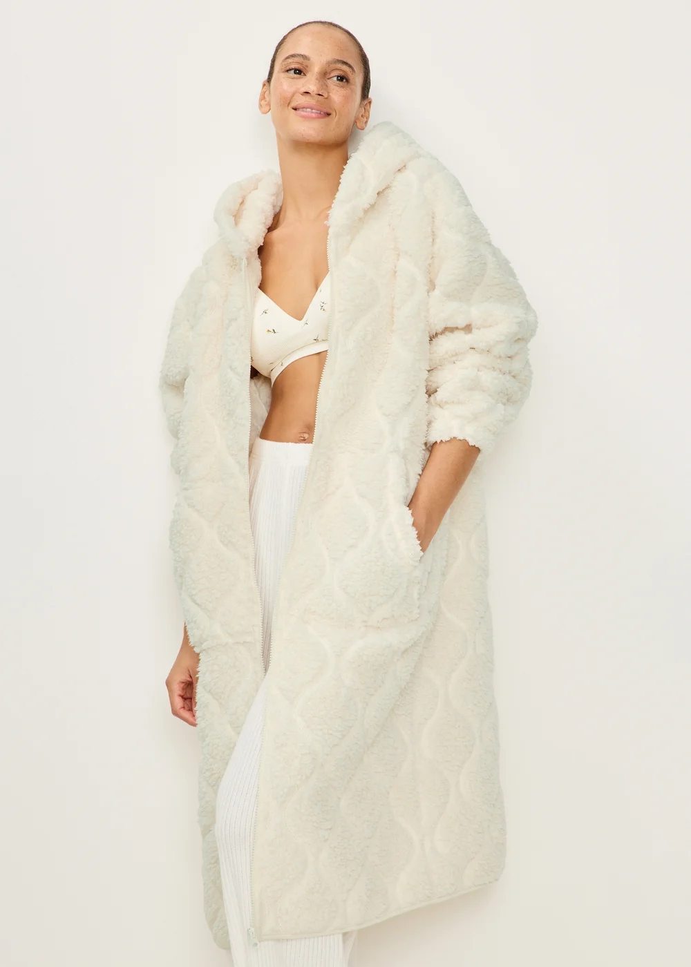 Cream Heart Zip Through Hooded Dressing Gown - XS Image 1