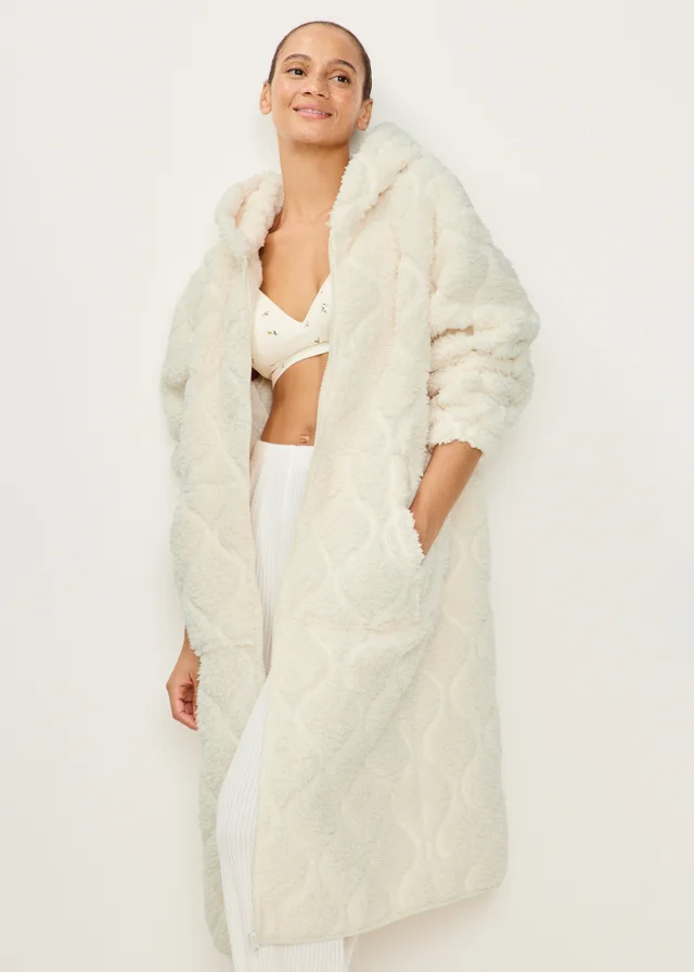 Cream Heart Zip Through Hooded Dressing Gown