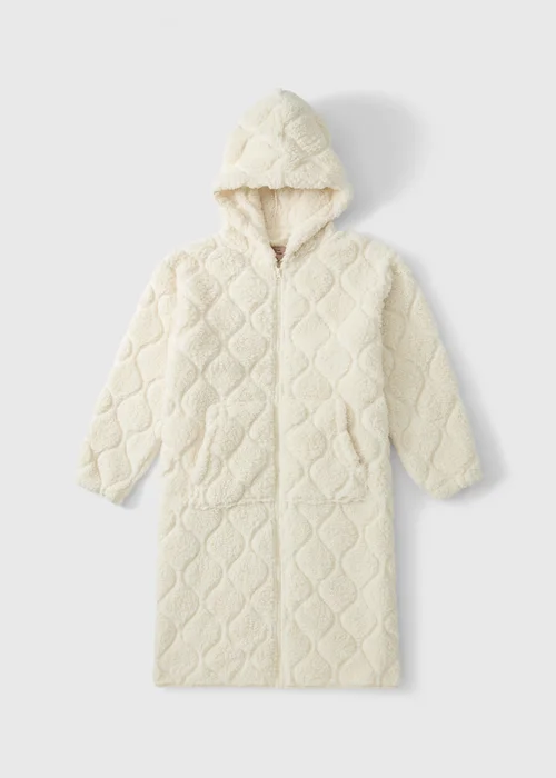 Cream Heart Zip Through Hooded Dressing Gown - XS Image 4