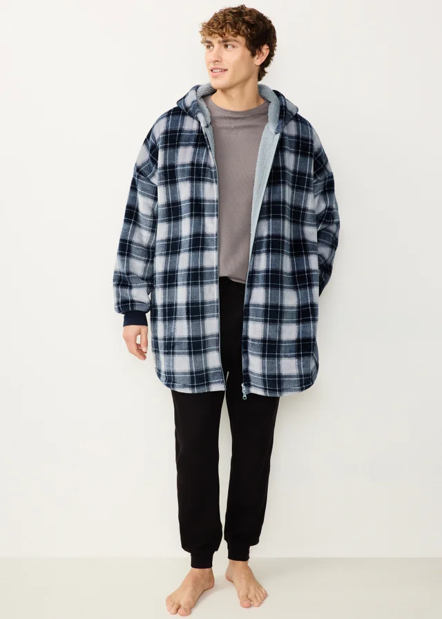 Blue Check Hooded Zip Snoodie