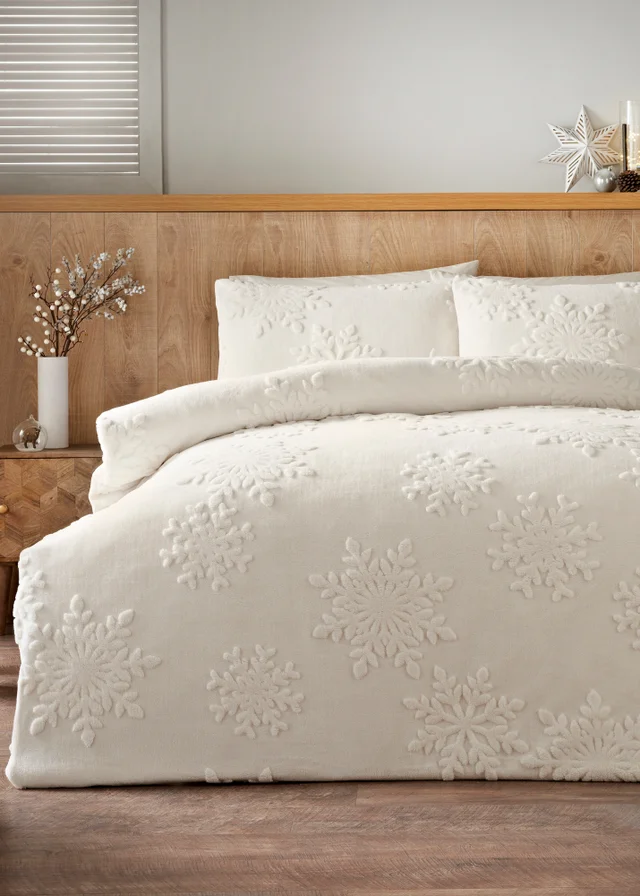 Cream Snowflake Embroidered Duvet Set