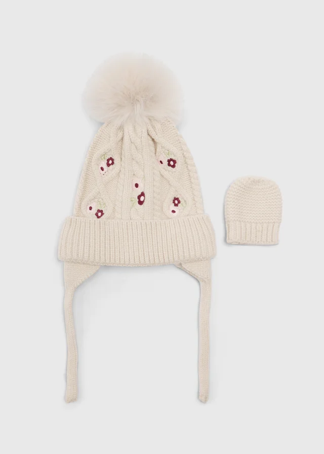 2 Piece Baby Oatmeal Hat & Mittens Set (0-24mths)