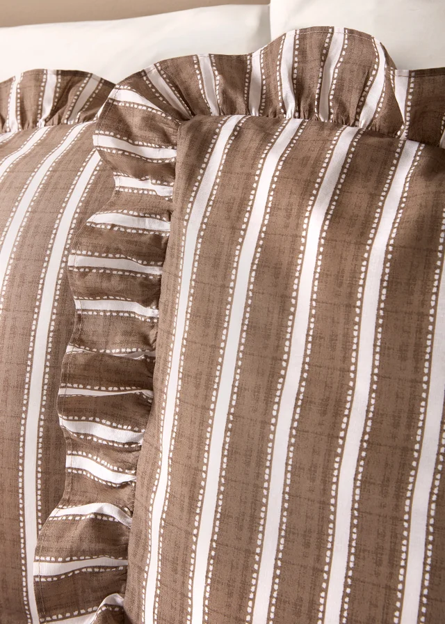 Brown & Cream Stripe Ruffle Duvet Set