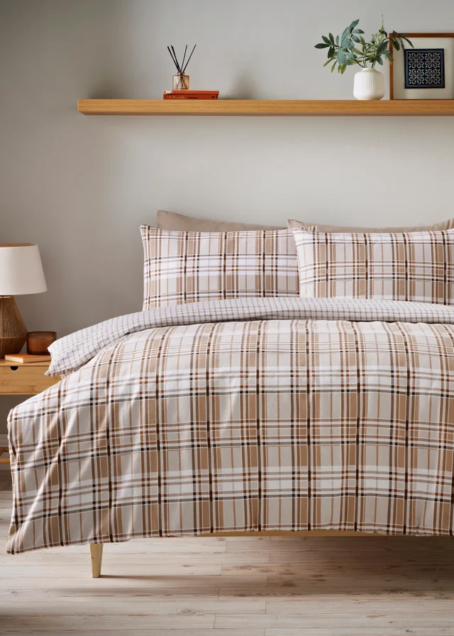 Brown Check Brushed Cotton Duvet Set
