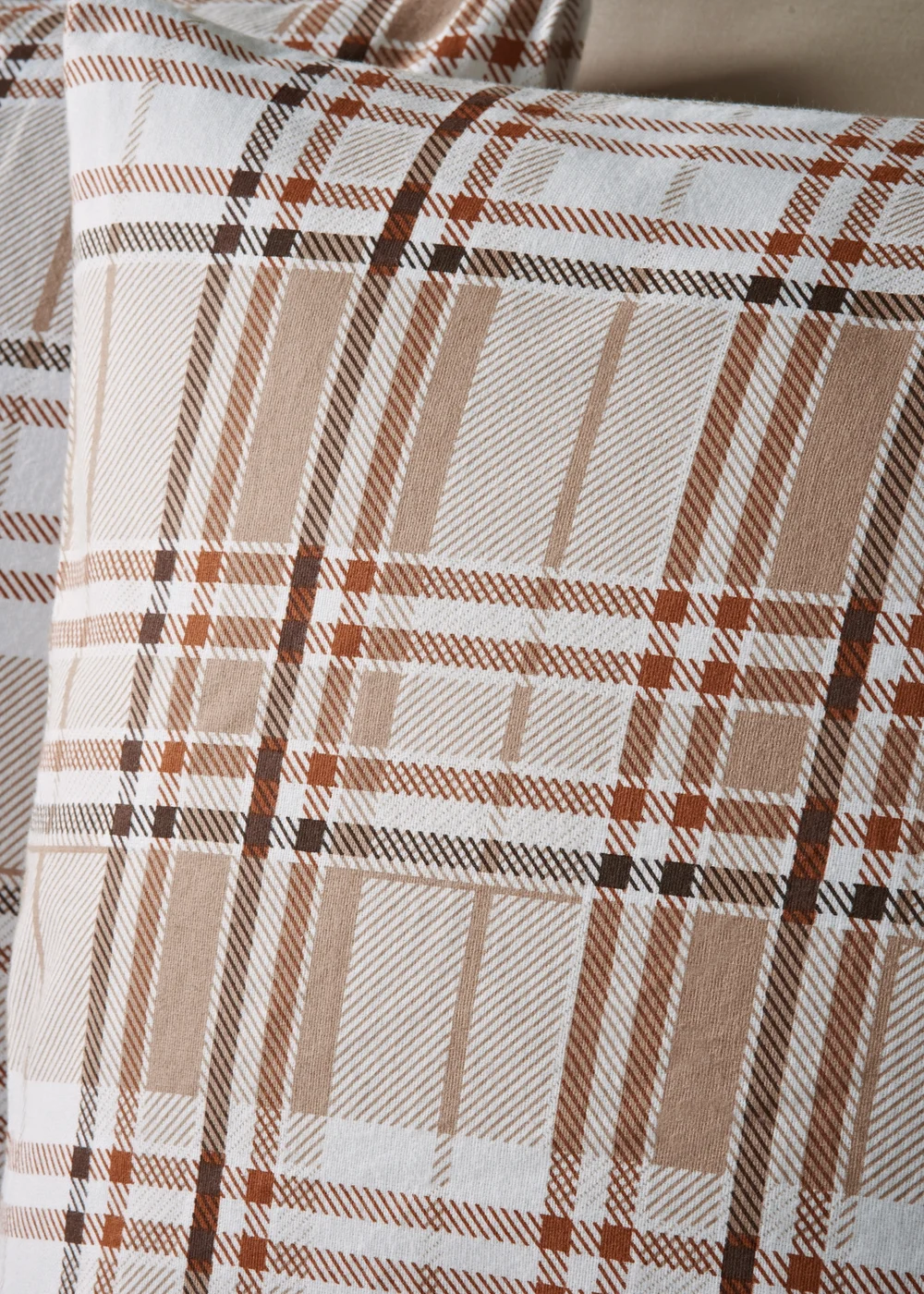 Brown Check Brushed Cotton Duvet Set - Double Image 2