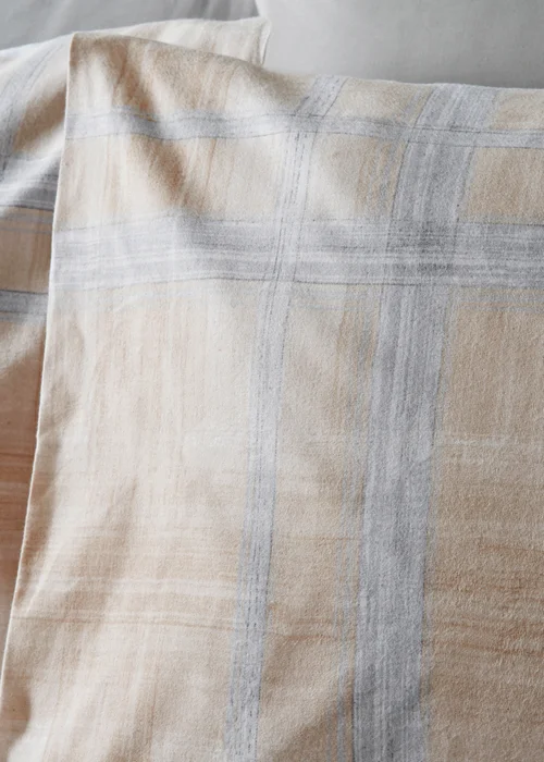 Blue Brushed Cotton Checked Duvet Set - Double Image 4