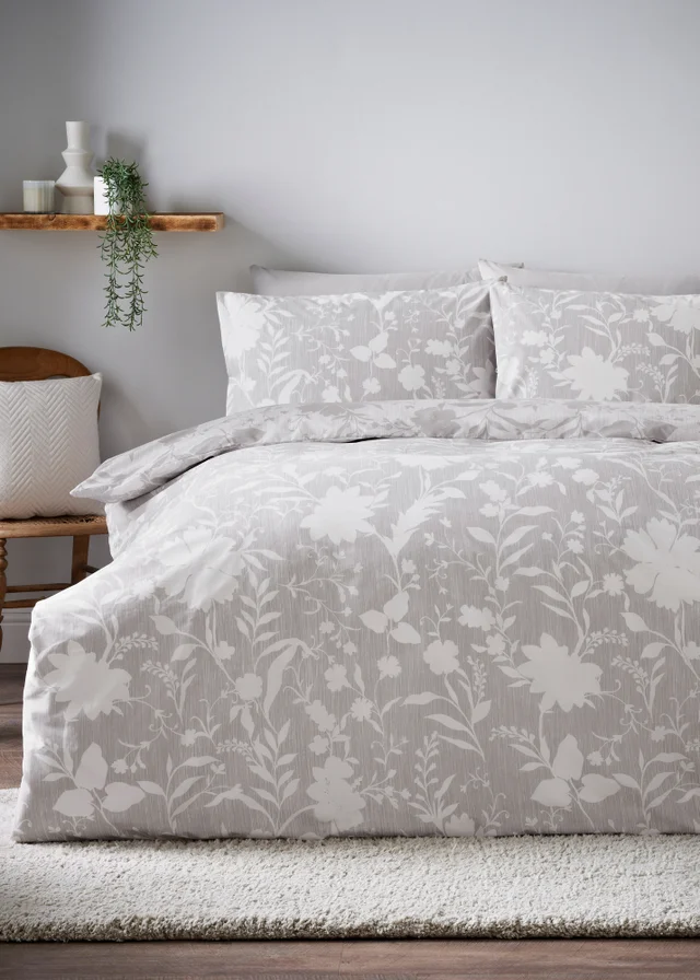 Grey Floral Duvet Set