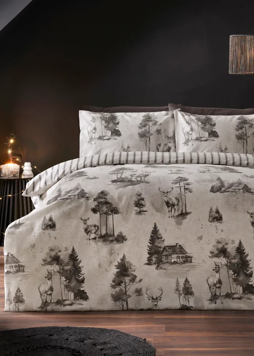 Grey Stag Print Duvet Set - Double Image 1