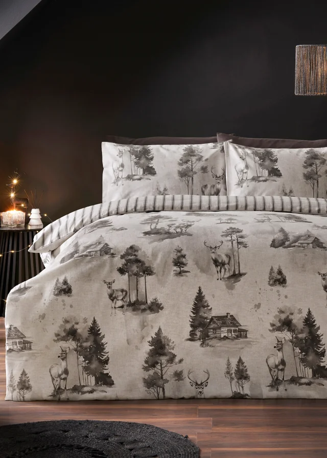 Grey Stag Print Duvet Set