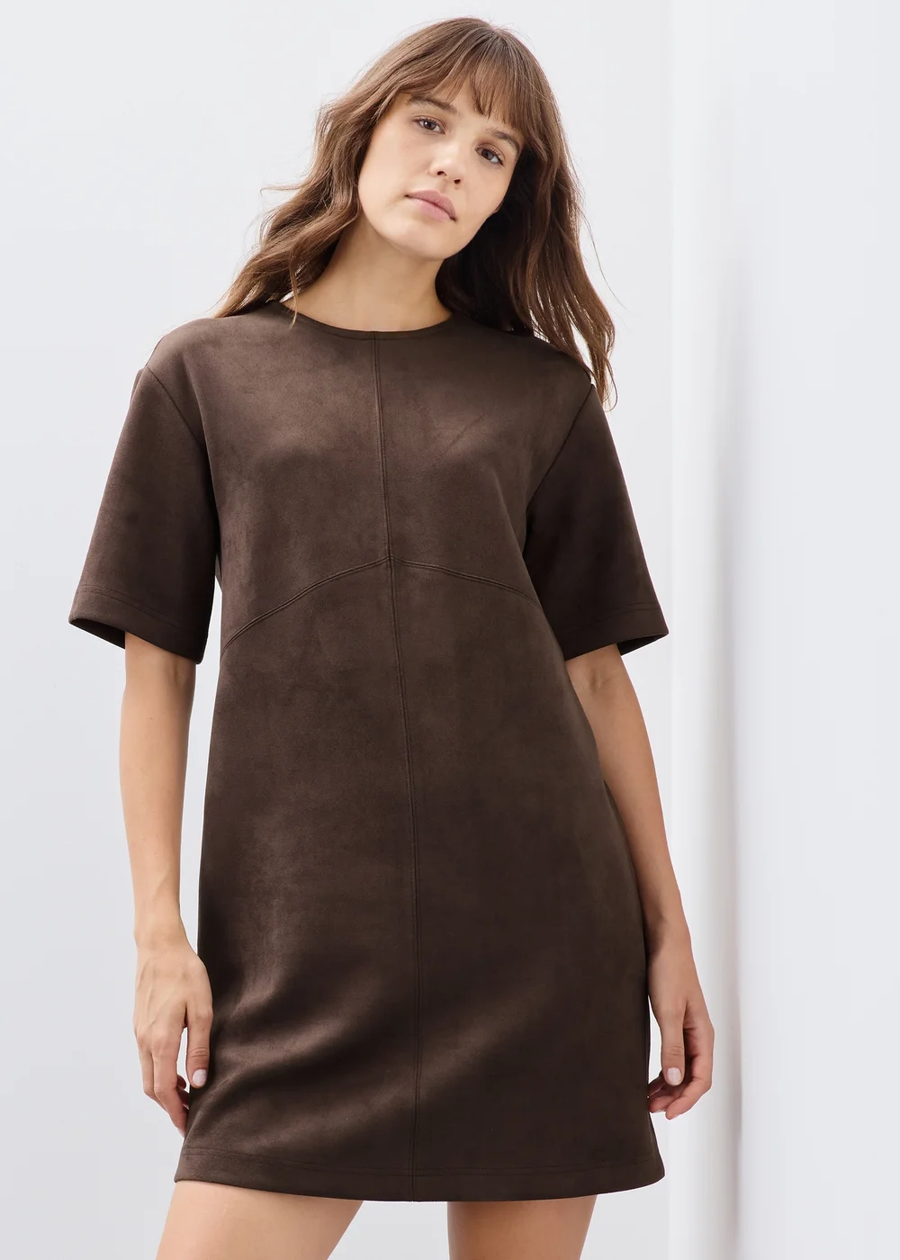 Chocolate Suedette Mini Shift Dress - 8 Image 1