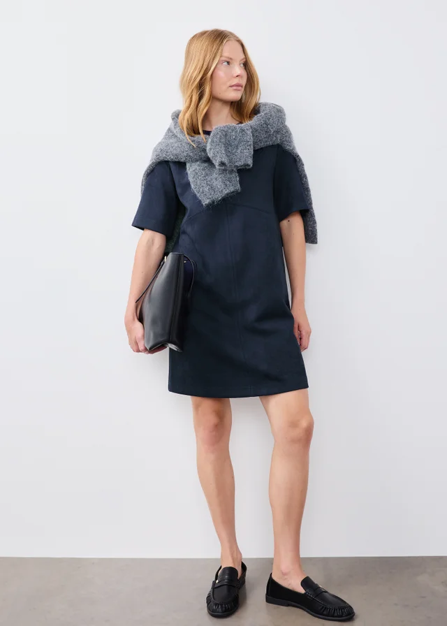 Navy Suedette Mini Shift Dress