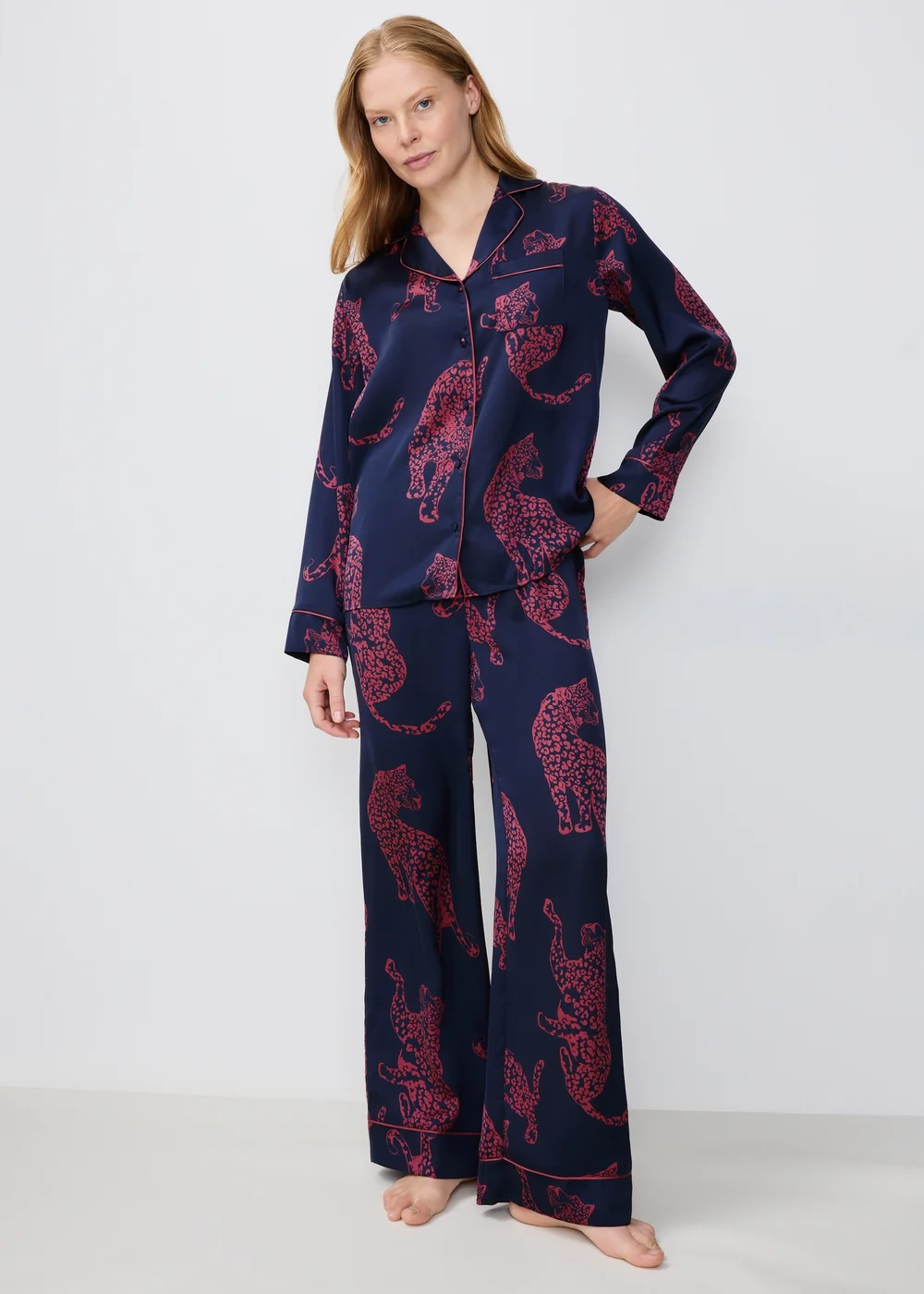 Navy & Red Animal Print Pyjama Set - 8 Image 1