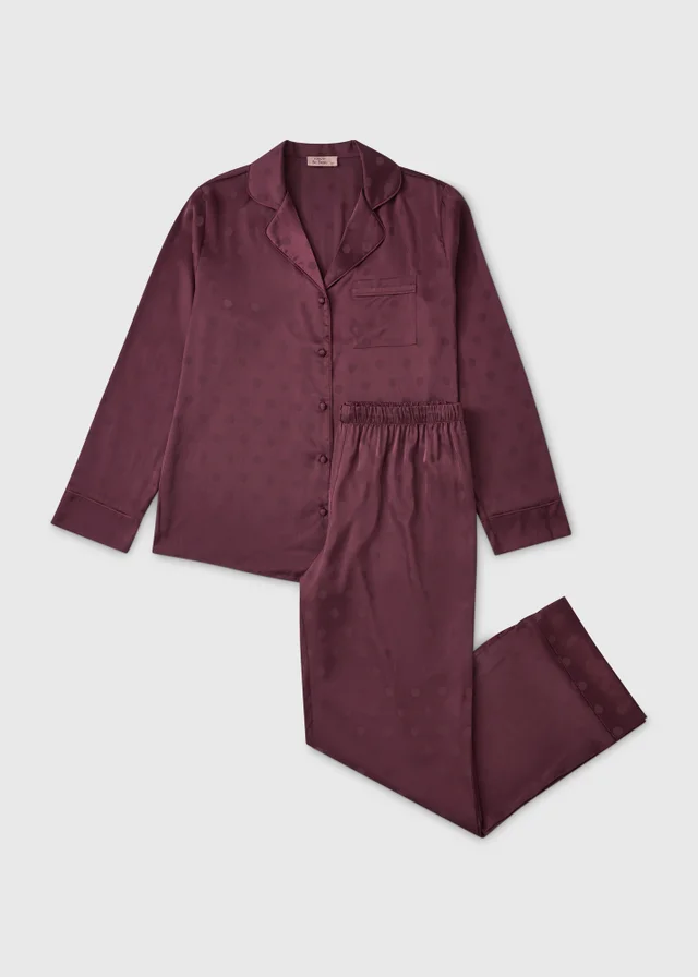 Burgundy Spot Jacquard Button Through Pyjama Set