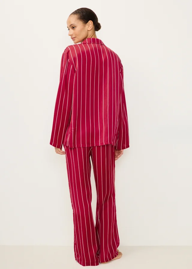 Red Satin Stripe Button Through Pyjamas