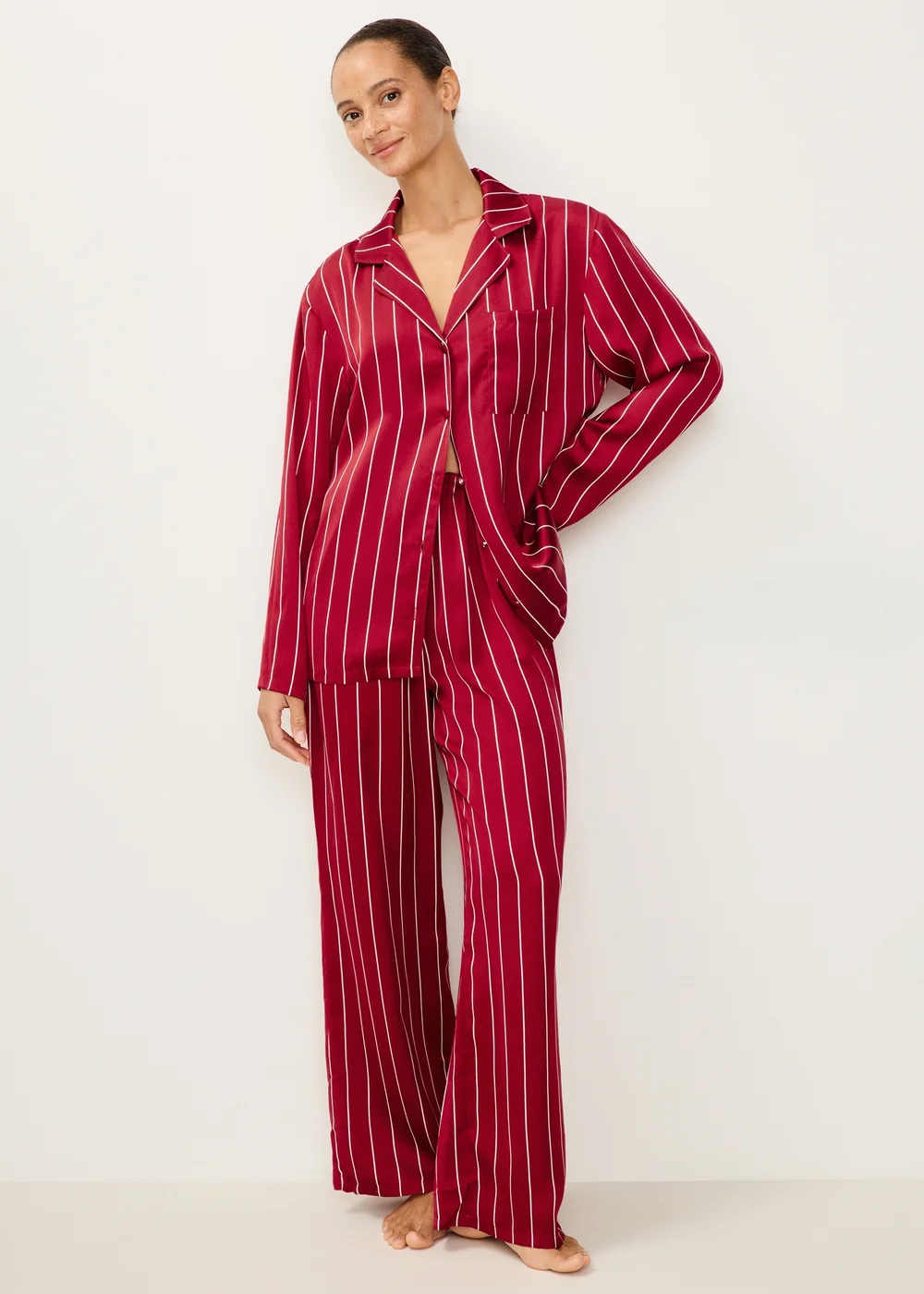 Red Satin Stripe Button Through Pyjamas - 8 Image 1