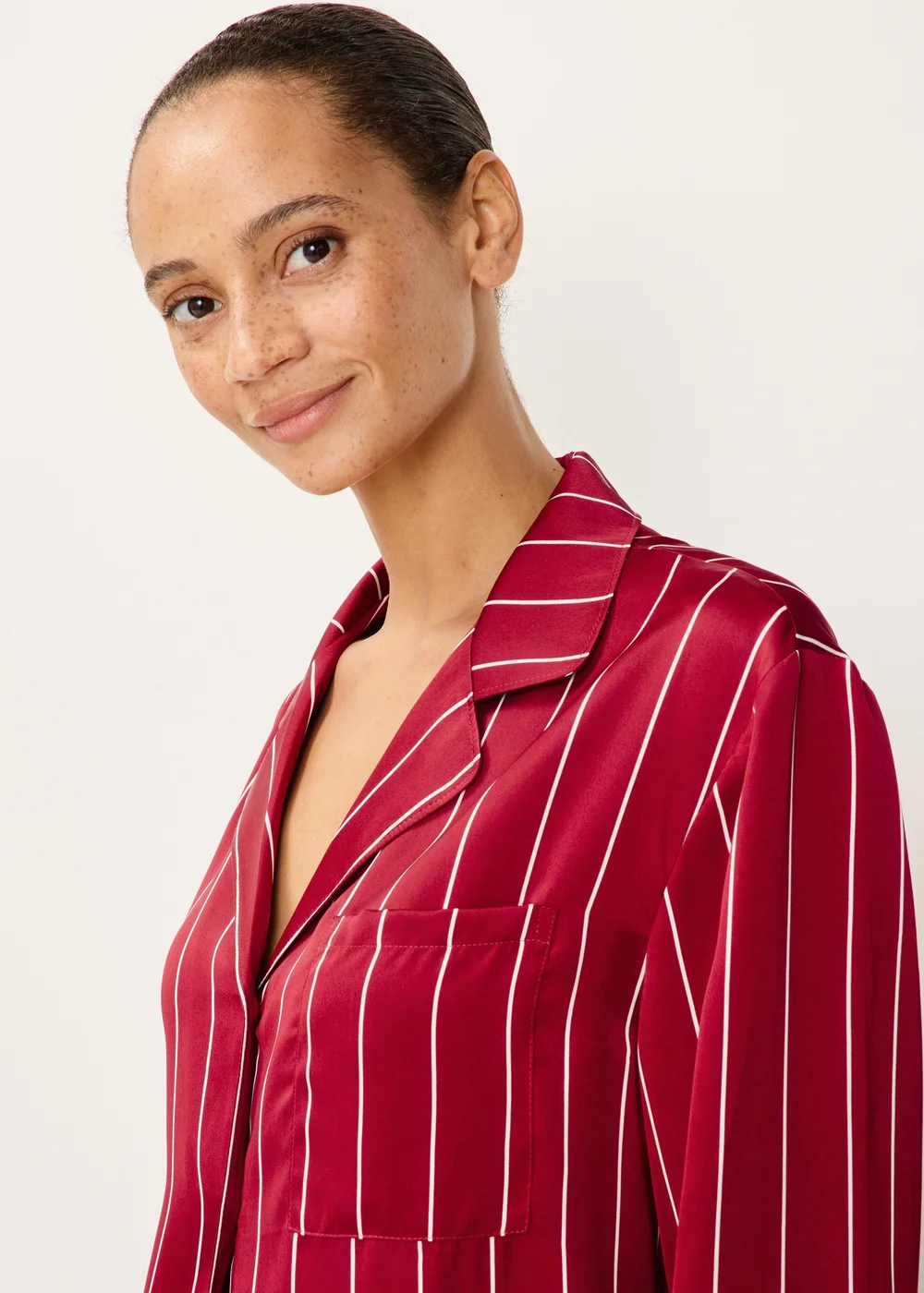 Red Satin Stripe Button Through Pyjamas - 8 Image 3