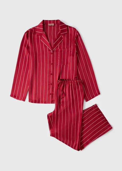 Red Satin Stripe Button Through Pyjamas - 8 Image 4