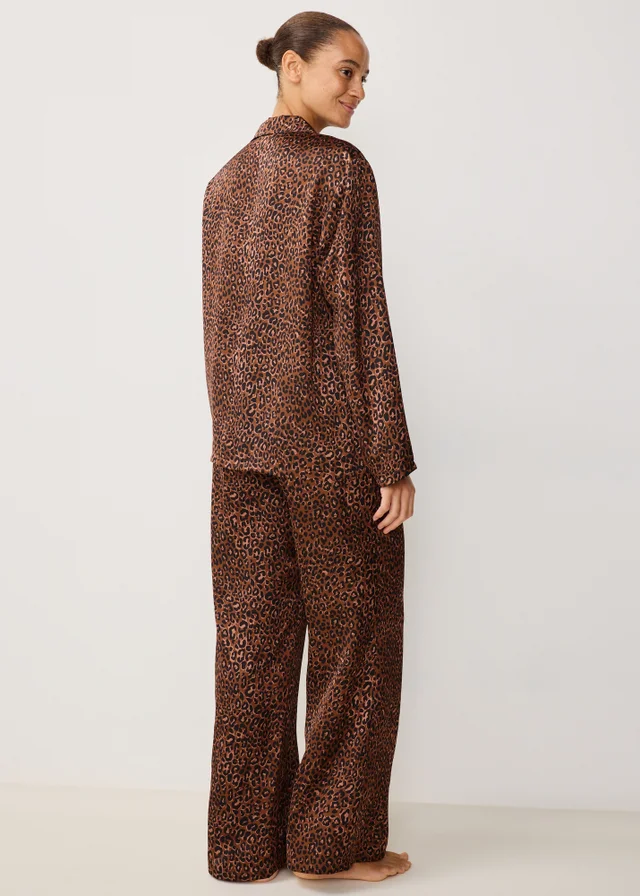 Brown Leopard Satin Pyjama Set