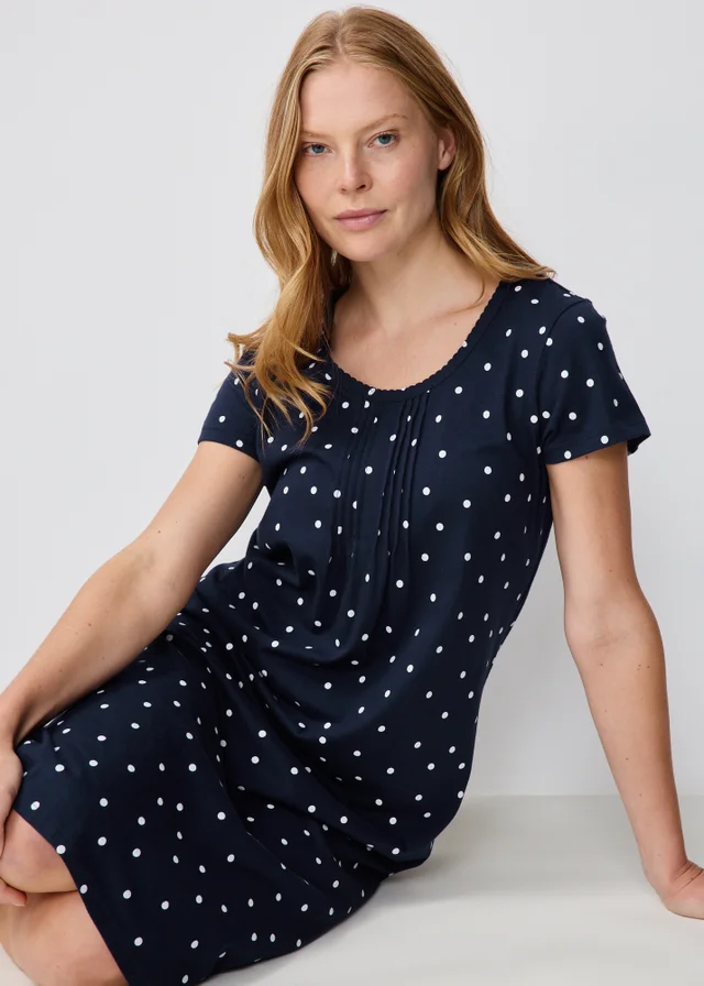 Navy Spot Long Line Nightie