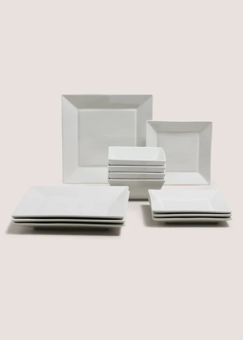 12 Piece White Square Dinner Set Image 2
