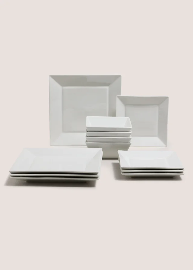 12 Piece White Square Dinner Set