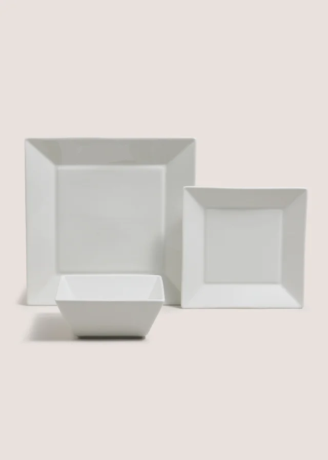 12 Piece White Square Dinner Set